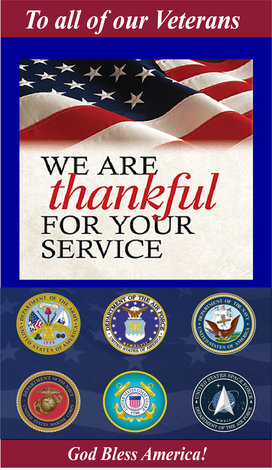 Grateful for your service...God Bless America!
